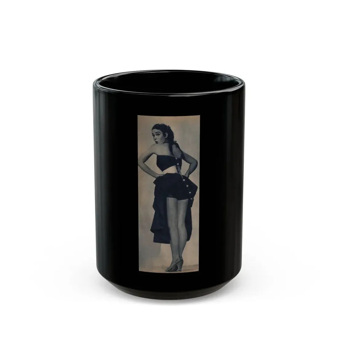 Kathryn Grant #140 - Reverse side of cover 1 Page of Full Body B&W Pin-Up from Piccolo Dutch Movie Star Mag. 12-19-1954 (Vintage Female Icon) Black Coffee Mug 15oz - Go Mug Yourself