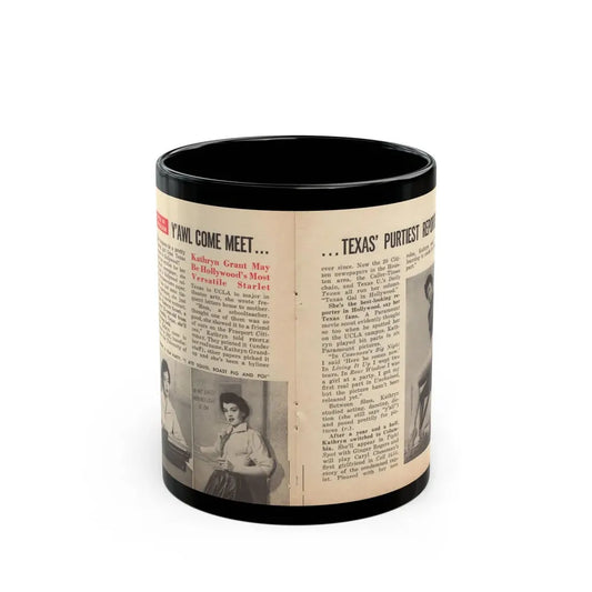 Kathryn Grant #87 - Pages 30 & 31 Featuring, Pages 1 & 2 of 5 with, 3 B&W Photos & Article from People Today Pocket Mag. 12-15-54 (Vintage Female Icon) Black Coffee Mug 11oz - Go Mug Yourself