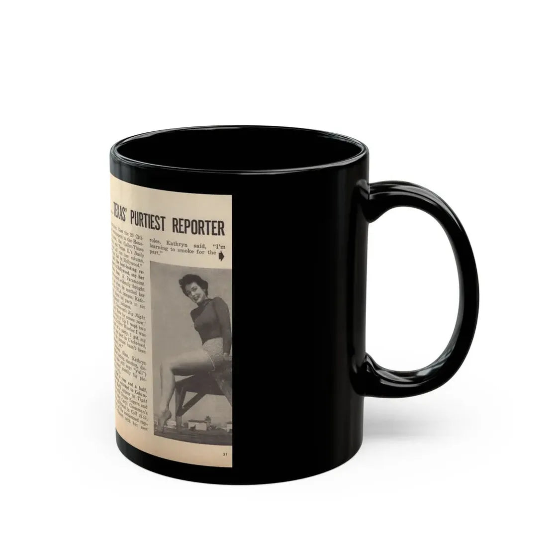 Kathryn Grant #87 - Pages 30 & 31 Featuring, Pages 1 & 2 of 5 with, 3 B&W Photos & Article from People Today Pocket Mag. 12-15-54 (Vintage Female Icon) Black Coffee Mug - Go Mug Yourself