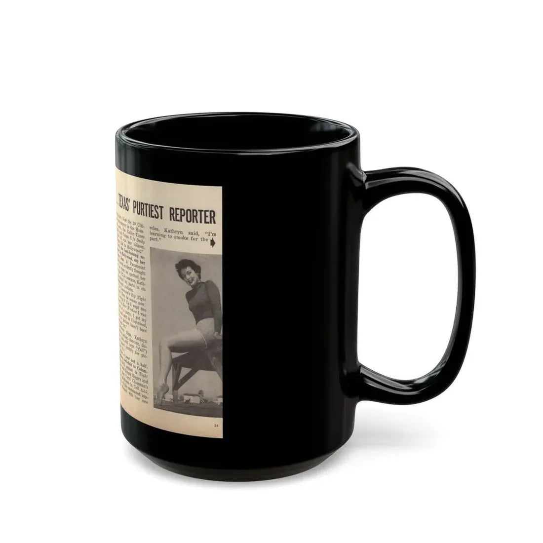 Kathryn Grant #87 - Pages 30 & 31 Featuring, Pages 1 & 2 of 5 with, 3 B&W Photos & Article from People Today Pocket Mag. 12-15-54 (Vintage Female Icon) Black Coffee Mug - Go Mug Yourself