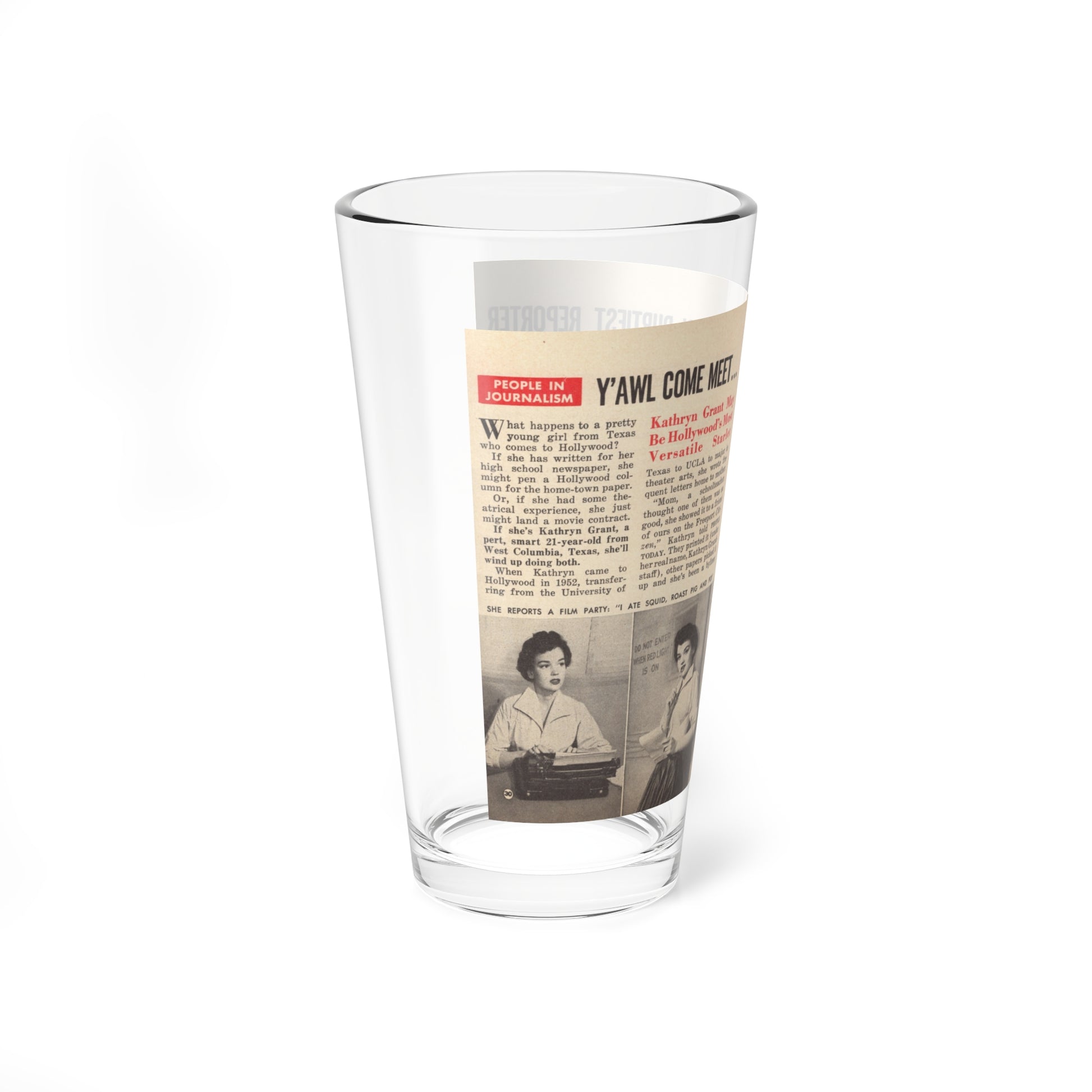 Kathryn Grant #87 - Pages 30 & 31 Featuring, Pages 1 & 2 of 5 with, 3 B&W Photos & Article from People Today Pocket Mag. 12-15-54 (Vintage Female Icon) Pint Glass 16oz-Go Mug Yourself