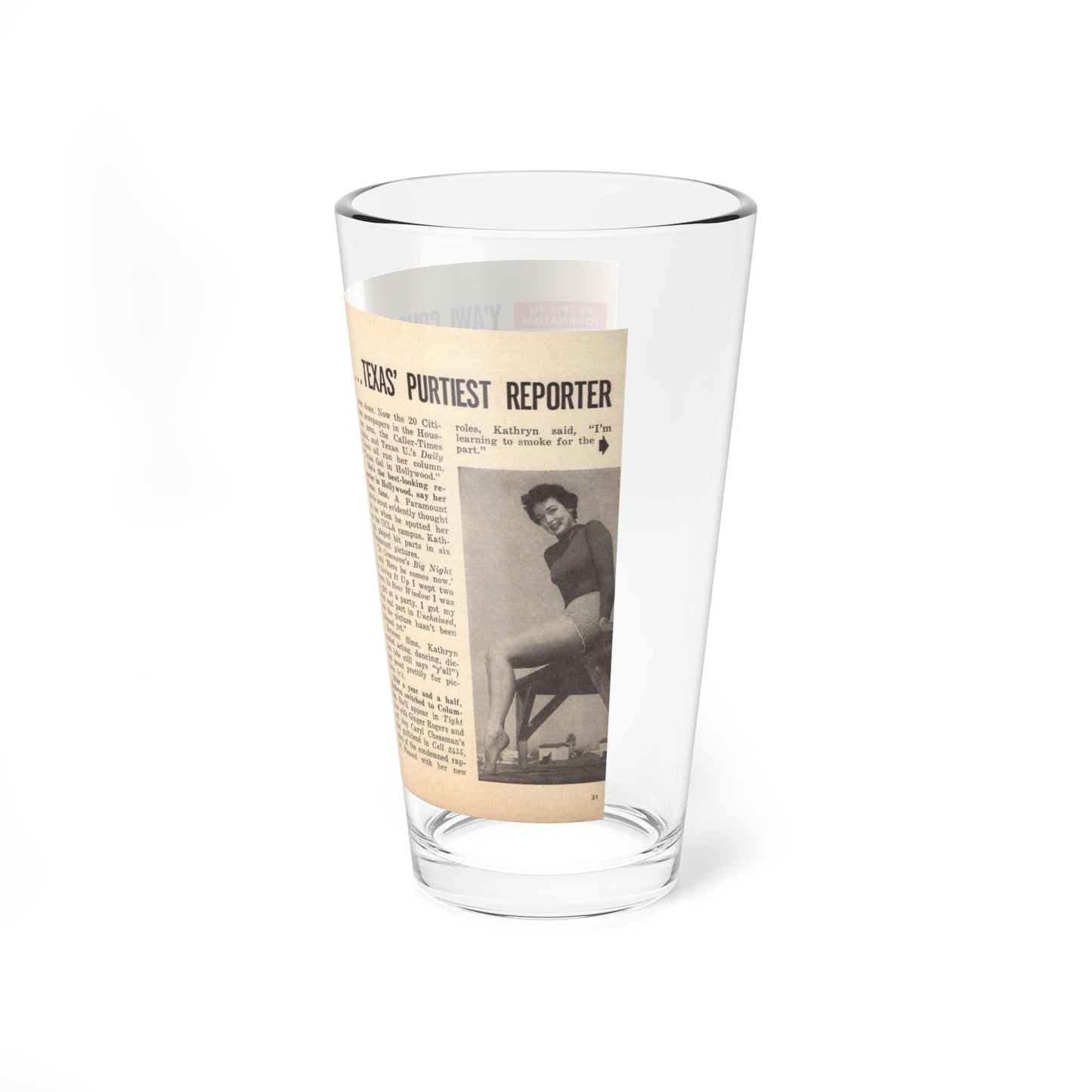 Kathryn Grant #87 - Pages 30 & 31 Featuring, Pages 1 & 2 of 5 with, 3 B&W Photos & Article from People Today Pocket Mag. 12-15-54 (Vintage Female Icon) Pint Glass 16oz-Go Mug Yourself