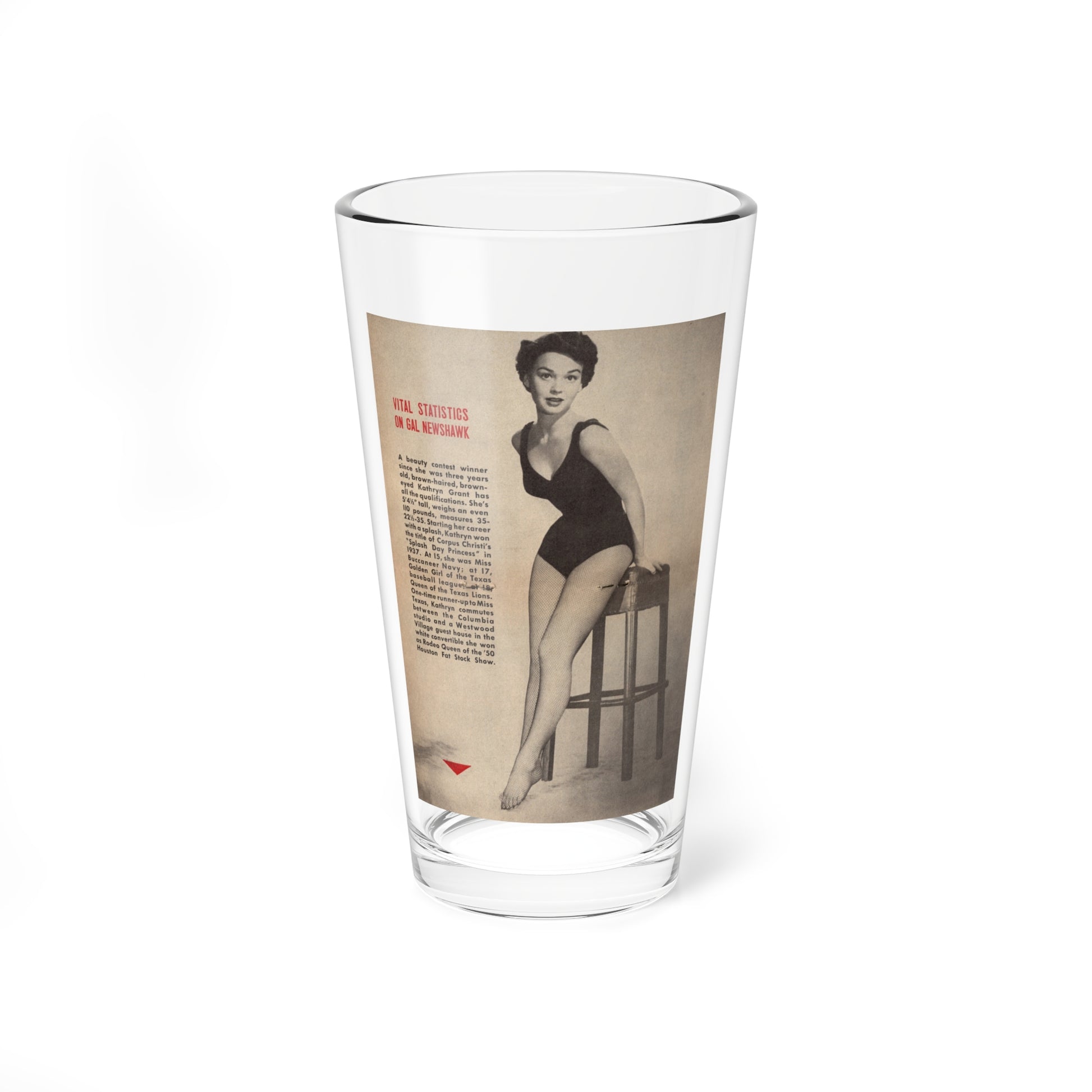 Kathryn Grant #88 - Pages 32 & 33 Featuring, 1 B&W Centerfold Photo & Caption from People Today Pocket Mag. 12-15-54 (Vintage Female Icon) Pint Glass 16oz-16oz-Go Mug Yourself