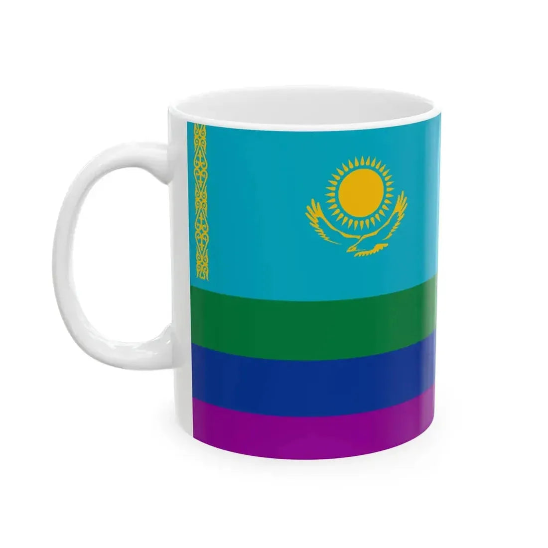 Kazakstan Rainbow Flag (Kazakhstan) White Coffee Mug - Go Mug Yourself