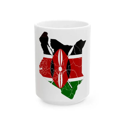 Kenya flag map (Kenya) White Coffee Mug 15oz - Go Mug Yourself