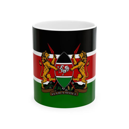 Kenyan coat of arms flag (Kenya) White Coffee Mug 11oz - Go Mug Yourself