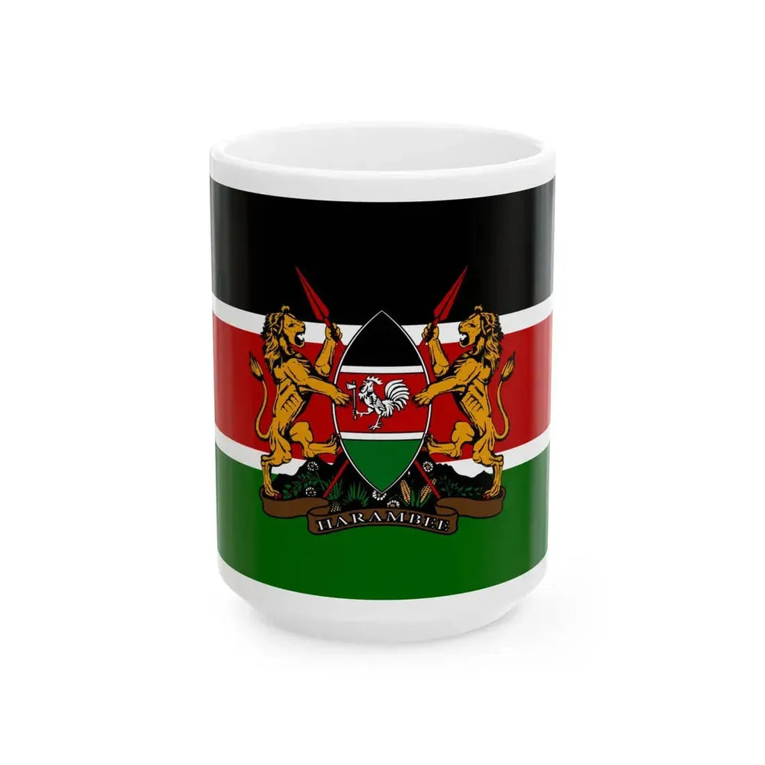Kenyan coat of arms flag (Kenya) White Coffee Mug 15oz - Go Mug Yourself