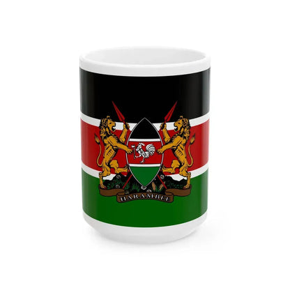 Kenyan coat of arms flag (Kenya) White Coffee Mug 15oz - Go Mug Yourself