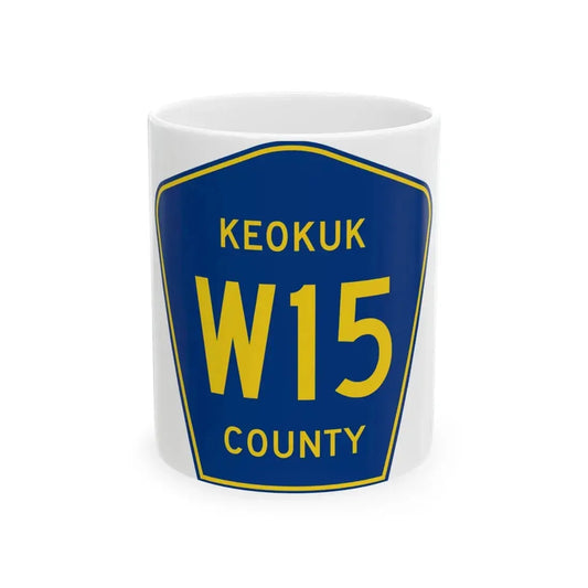 Keokuk County Route W15 IA (Iowa) (Road Sign) White Coffee Mug 11oz - Go Mug Yourself