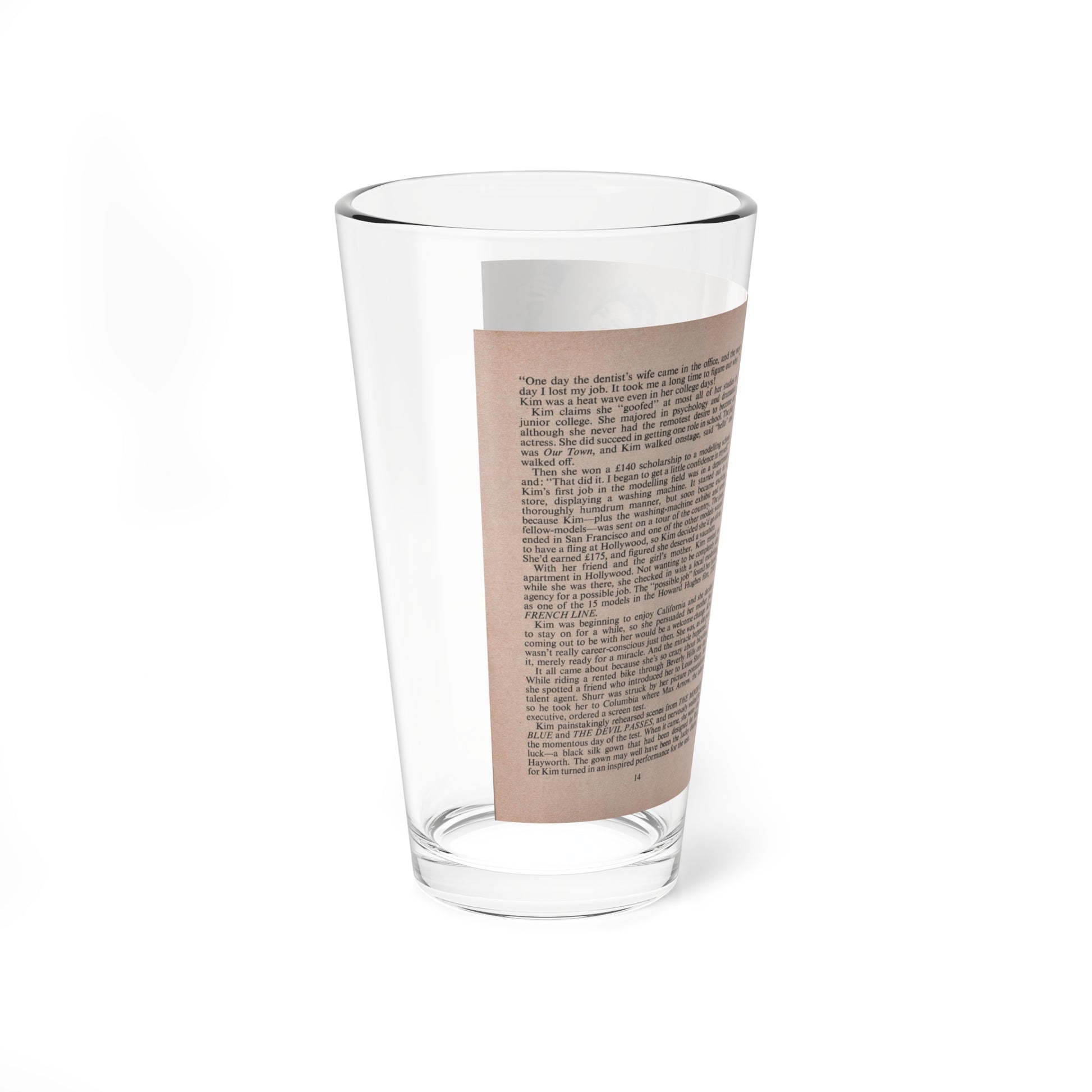 Kim Novak #146 - Scanned Mag. 66 Photos (Vintage Female Icon) Pint Glass 16oz-Go Mug Yourself