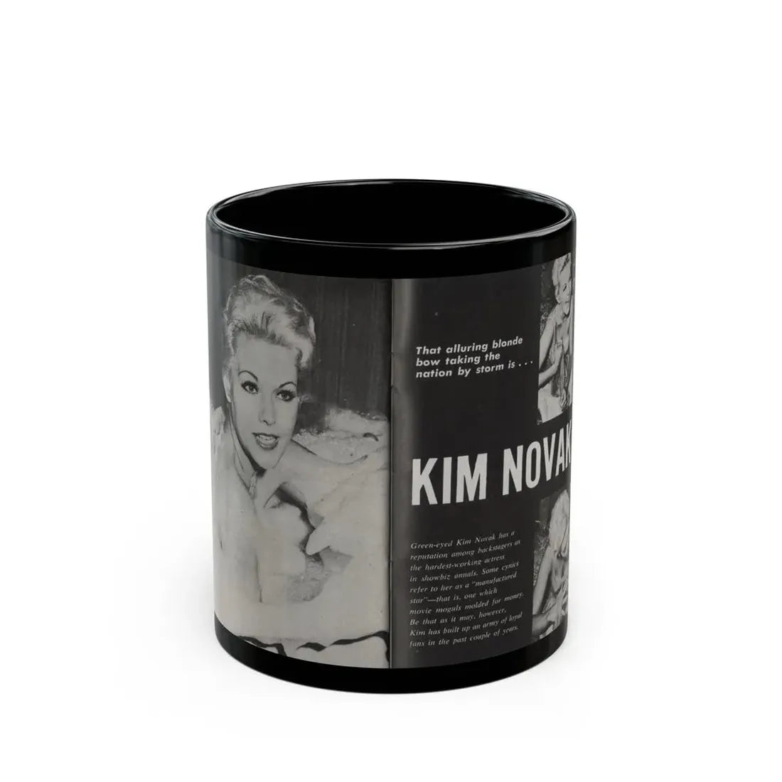 Kim Novak #217 - Pose! Pocket Mag. July '58 - 3 B&W Photos & Short Article (Vintage Female Icon) Black Coffee Mug 11oz - Go Mug Yourself