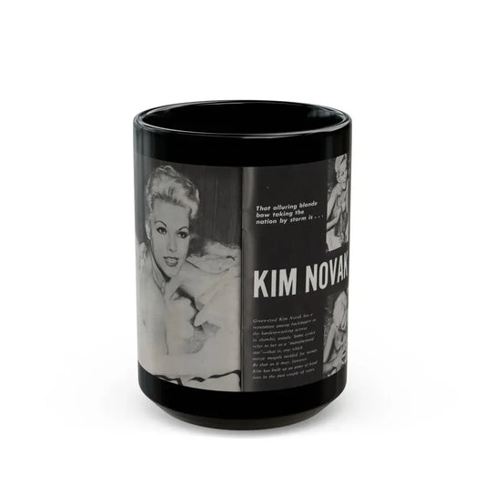 Kim Novak #217 - Pose! Pocket Mag. July '58 - 3 B&W Photos & Short Article (Vintage Female Icon) Black Coffee Mug 15oz - Go Mug Yourself