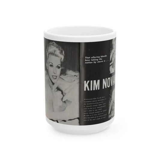 Kim Novak #217 - Pose! Pocket Mag. July '58 - 3 B&W Photos & Short Article (Vintage Female Icon) White Coffee Mug 15oz - Go Mug Yourself