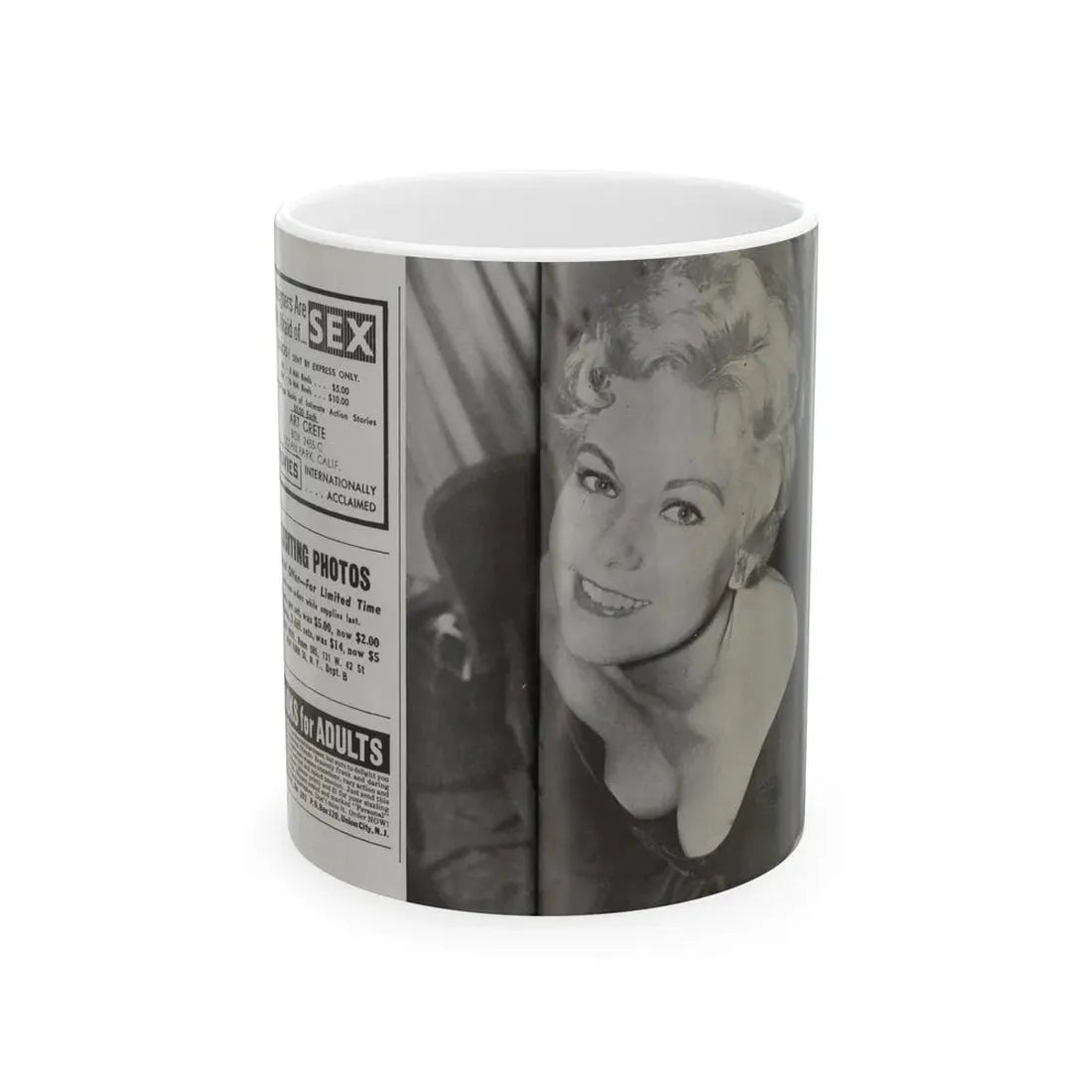 Kim Novak #219 - Pose! Pocket Mag. July '58 - 1 B&W Part Centerfold Photo (Vintage Female Icon) White Coffee Mug 11oz - Go Mug Yourself