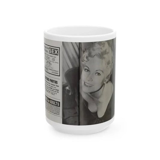 Kim Novak #219 - Pose! Pocket Mag. July '58 - 1 B&W Part Centerfold Photo (Vintage Female Icon) White Coffee Mug 15oz - Go Mug Yourself