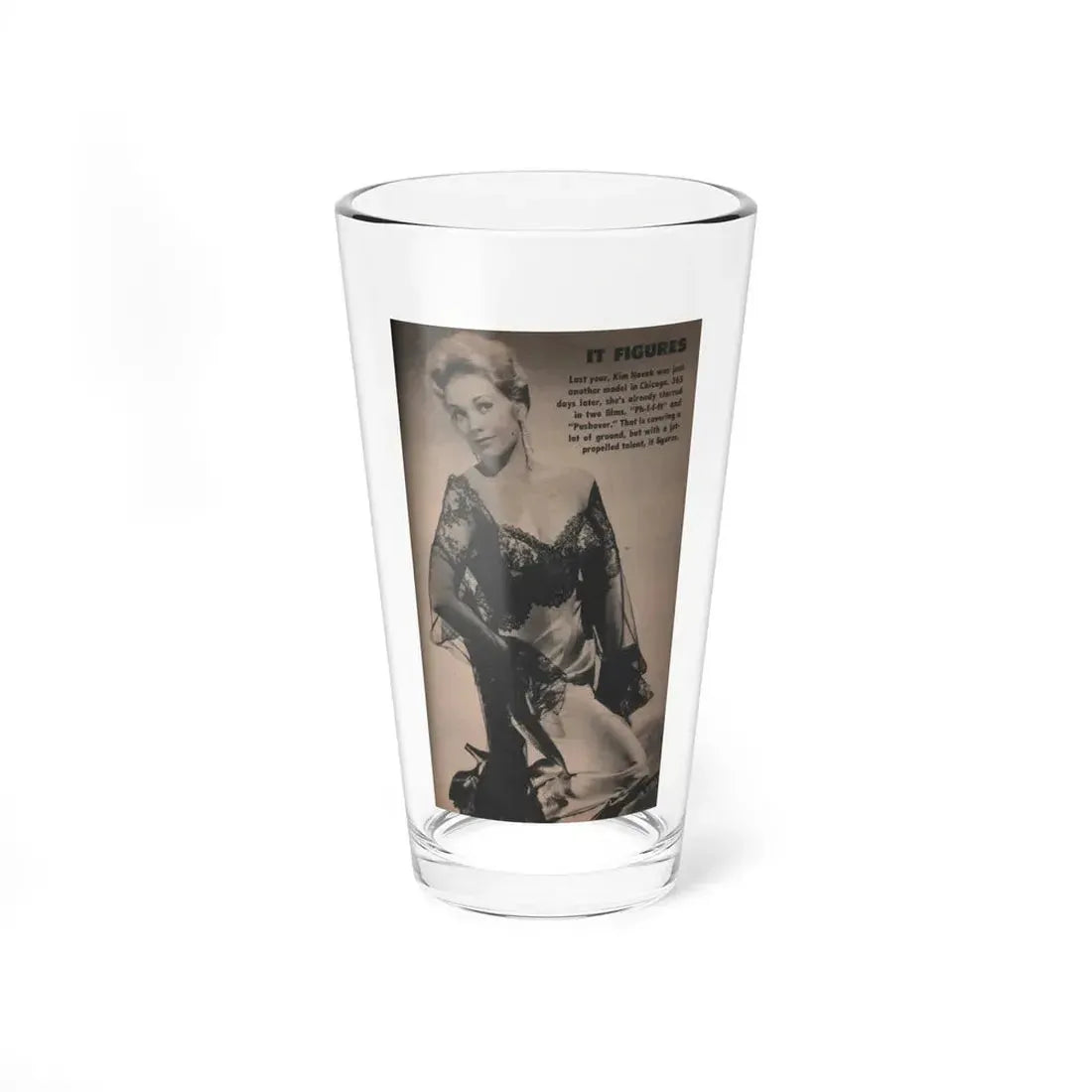 Kim Novak #220 - Tab Mag. April '55 - B&W Photo & Caption (Vintage Female Icon) Pint Glass 16oz 16oz - Go Mug Yourself