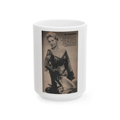 Kim Novak #220 - Tab Mag. April '55 - B&W Photo & Caption (Vintage Female Icon) White Coffee Mug 15oz - Go Mug Yourself