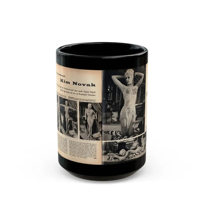 Kim Novak #242 - Pages 12 & 13 Pages 1 & 2 of 2 with, 5 B&W Pics of Kim from Jeanne Eagles '57 Film from SEE For Men Mag. Nov. '57 (Vintage Female Icon) Black Coffee Mug 15oz - Go Mug Yourself