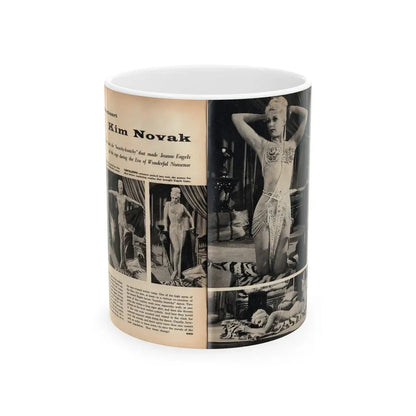 Kim Novak #242 - Pages 12 & 13 Pages 1 & 2 of 2 with, 5 B&W Pics of Kim from Jeanne Eagles '57 Film from SEE For Men Mag. Nov. '57 (Vintage Female Icon) White Coffee Mug 11oz - Go Mug Yourself