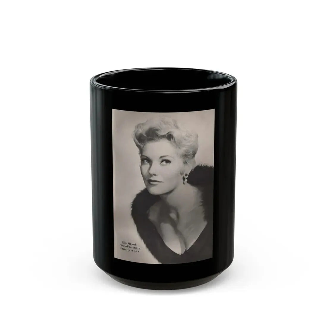 Kim Novak #249 - Tempo Mag. 2-21-56 - 1 B&W Photo (Vintage Female Icon) Black Coffee Mug 15oz - Go Mug Yourself