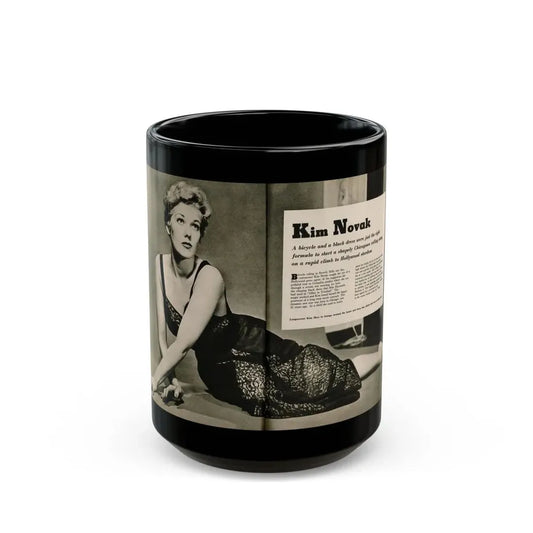 Kim Novak #383 - Fabulous Females Mag. Issue #1 '55 - 1 B&W Centerfold (Vintage Female Icon) Black Coffee Mug 15oz - Go Mug Yourself