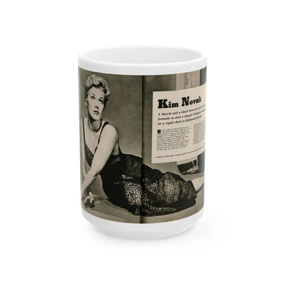 Kim Novak #383 - Fabulous Females Mag. Issue #1 '55 - 1 B&W Centerfold (Vintage Female Icon) White Coffee Mug 15oz - Go Mug Yourself