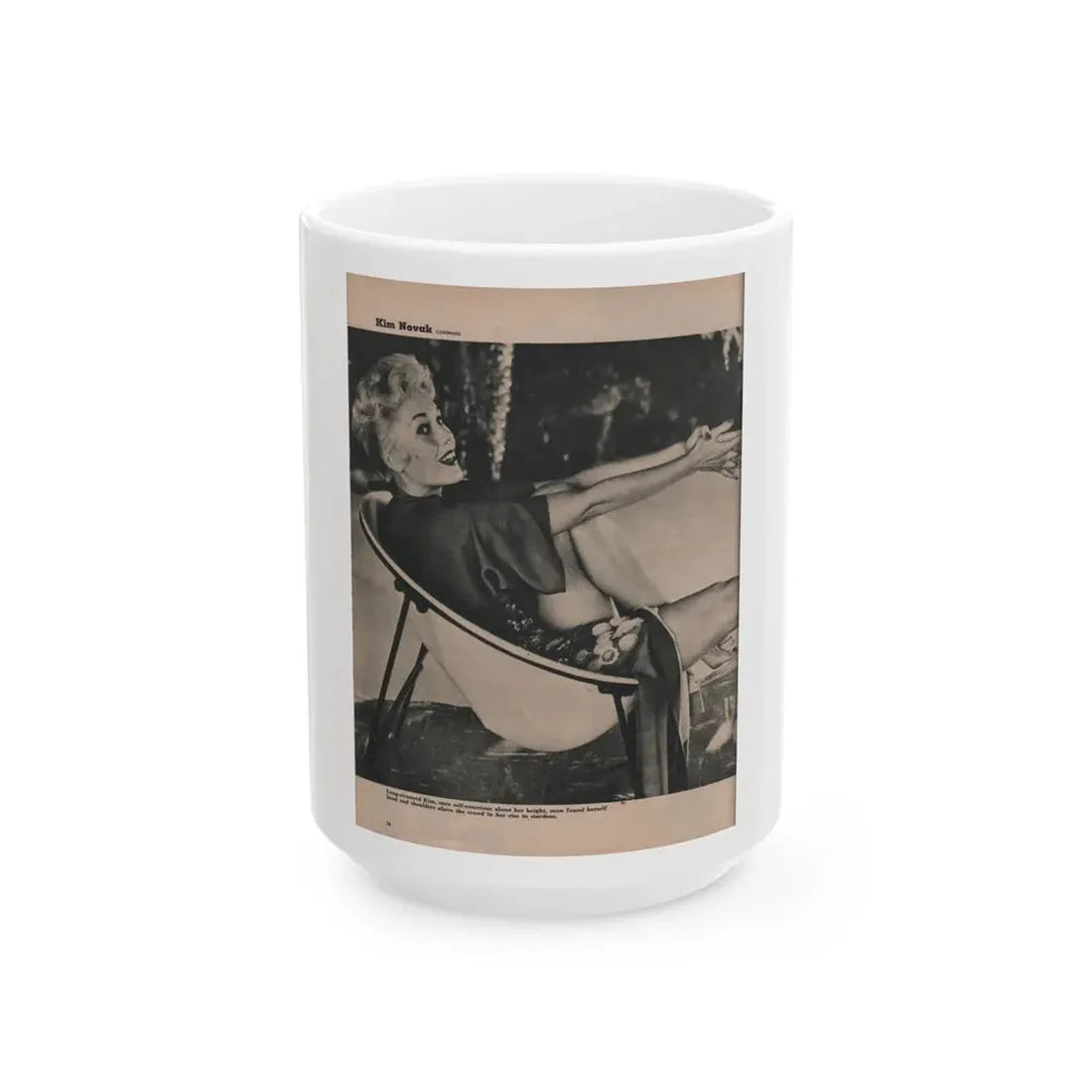 Kim Novak #387 - Fabulous Females Mag. Issue #1 '55 - 1 B&W Photo (Vintage Female Icon) White Coffee Mug 15oz - Go Mug Yourself