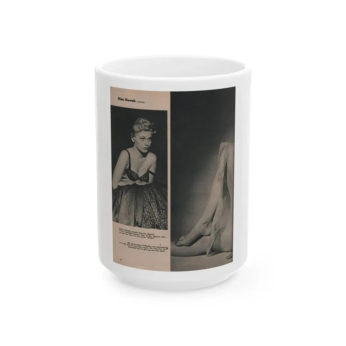 Kim Novak #389 - Fabulous Females Mag. Issue #1 '55 - 1 B&W Photo (Vintage Female Icon) White Coffee Mug 15oz - Go Mug Yourself