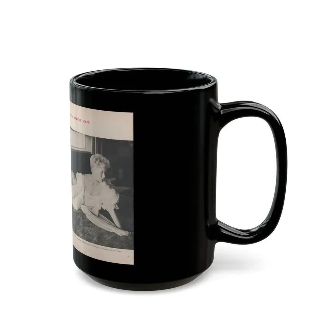 Kim Novak #394 - Pages 2 & 3 of 4 with, 4 B&W Photos & Captions from Jem Mag. Vol. 1 #01 Nov. '56 (Vintage Female Icon) Black Coffee Mug - Go Mug Yourself