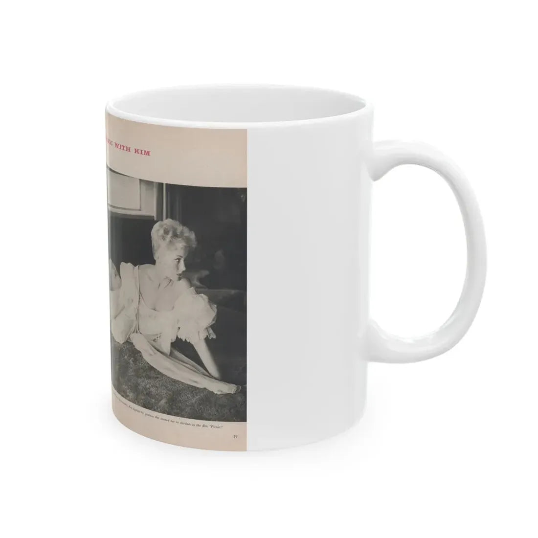 Kim Novak #394 - Pages 2 & 3 of 4 with, 4 B&W Photos & Captions from Jem Mag. Vol. 1 #01 Nov. '56 (Vintage Female Icon) White Coffee Mug - Go Mug Yourself