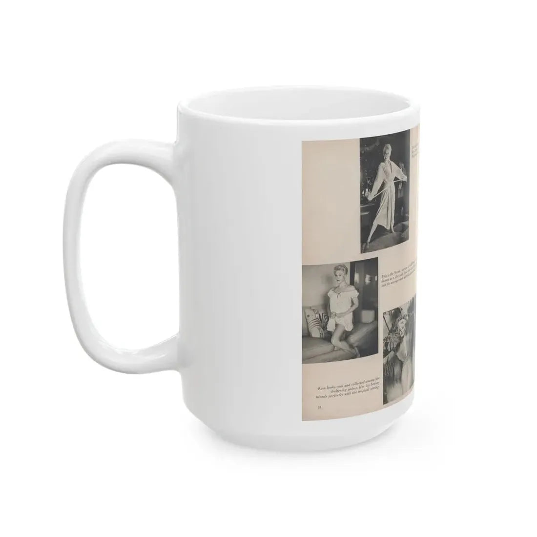 Kim Novak #394 - Pages 2 & 3 of 4 with, 4 B&W Photos & Captions from Jem Mag. Vol. 1 #01 Nov. '56 (Vintage Female Icon) White Coffee Mug - Go Mug Yourself