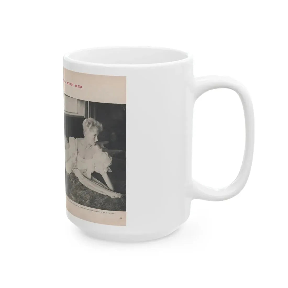 Kim Novak #394 - Pages 2 & 3 of 4 with, 4 B&W Photos & Captions from Jem Mag. Vol. 1 #01 Nov. '56 (Vintage Female Icon) White Coffee Mug - Go Mug Yourself