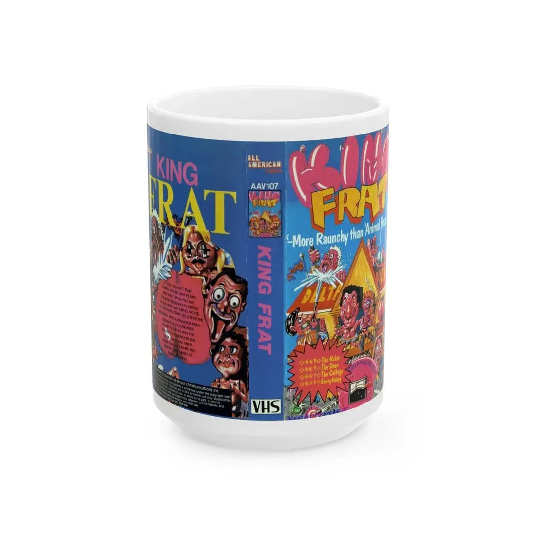 KING FRAT ALL AMERICAN VIDEO (VHS COVER) - White Coffee Mug 15oz - Go Mug Yourself