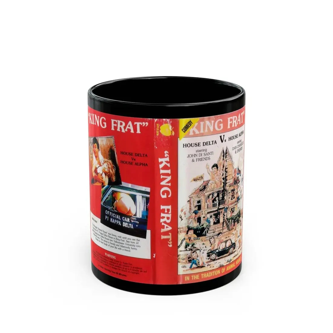 KING FRAT HOUSE DELTA VS HOUSE ALPHA (VHS COVER) - Black Coffee Mug 11oz - Go Mug Yourself
