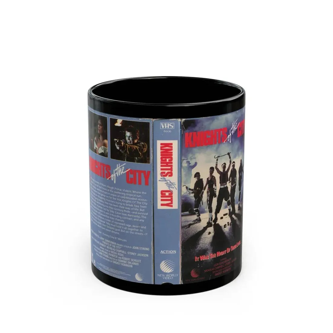 KNIGHTS OF THE CITY (VHS COVER) - Black Coffee Mug 11oz - Go Mug Yourself