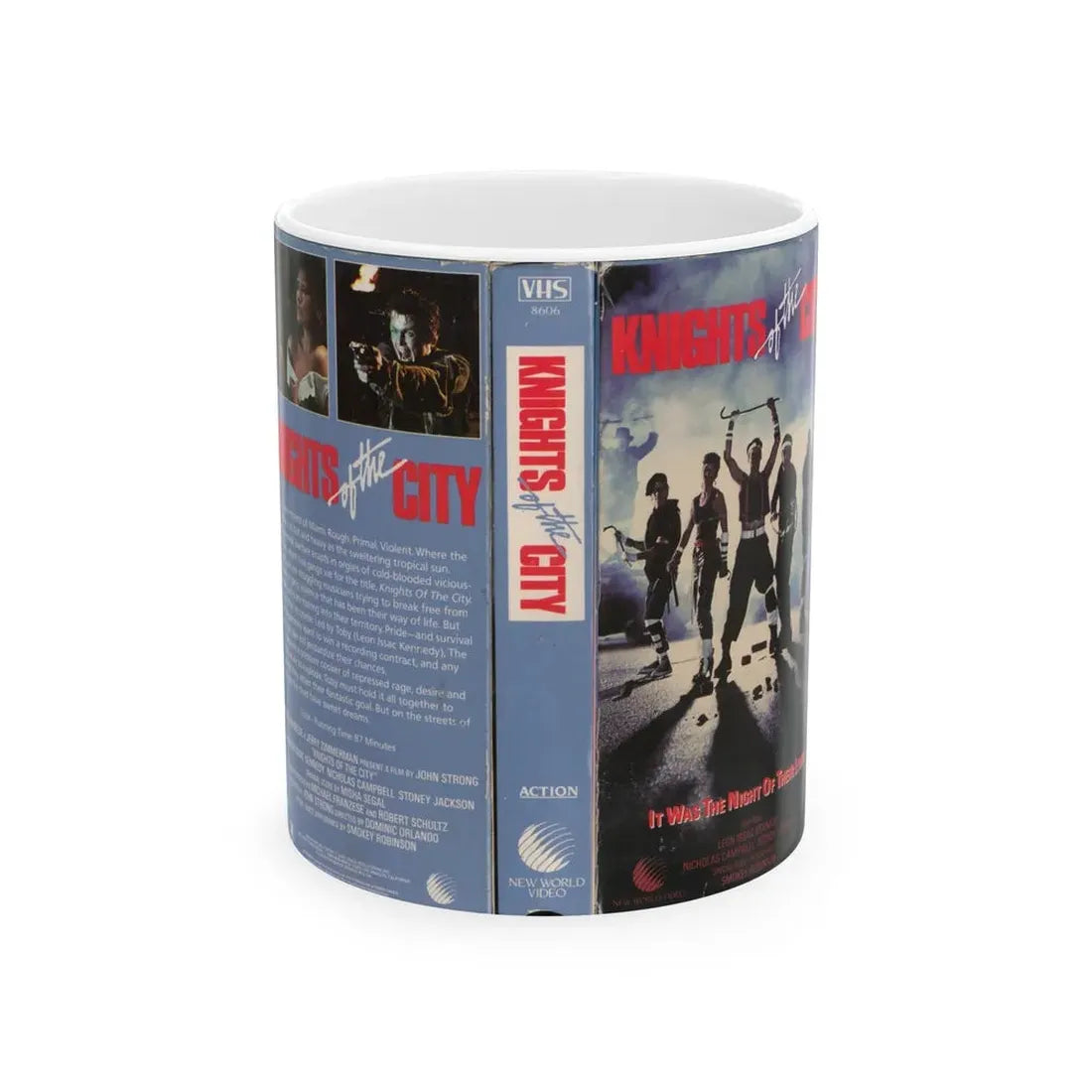 KNIGHTS OF THE CITY (VHS COVER) - White Coffee Mug 11oz - Go Mug Yourself
