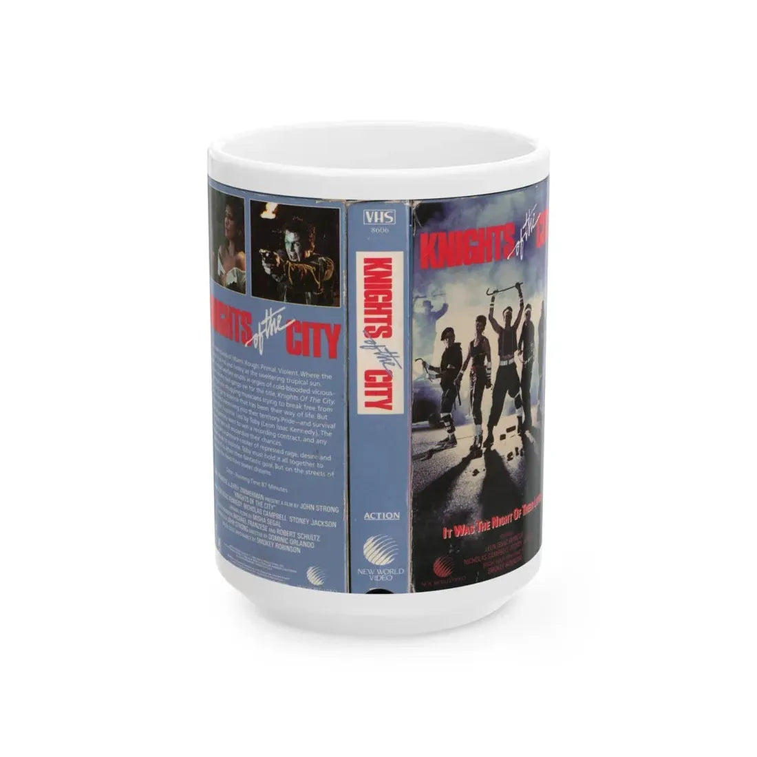 KNIGHTS OF THE CITY (VHS COVER) - White Coffee Mug 15oz - Go Mug Yourself