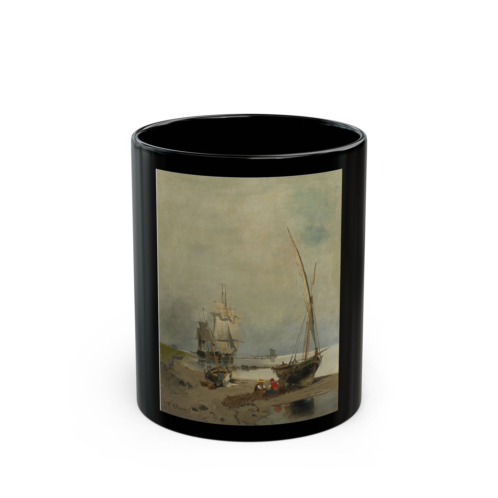 Konstantinos Volanakis (1837-1907) Mending the nets - Black Coffee Mug-11oz-Go Mug Yourself