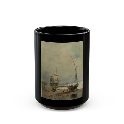 Konstantinos Volanakis (1837-1907) Mending the nets - Black Coffee Mug-15oz-Go Mug Yourself