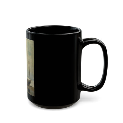 Konstantinos Volanakis (1837-1907) Mending the nets - Black Coffee Mug-Go Mug Yourself
