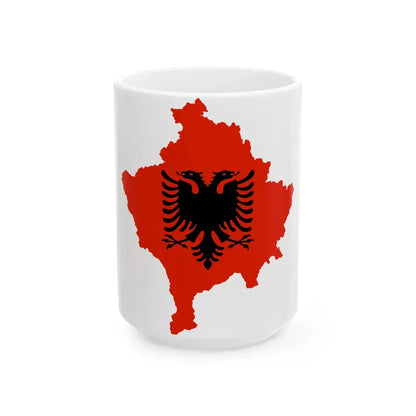 Kosovo with flag of Albania (Albania) White Coffee Mug 15oz - Go Mug Yourself