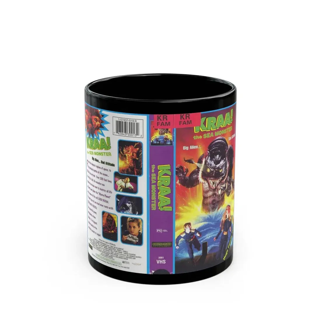 KRAA THE SEA MONSTER FAMILY (VHS COVER) - Black Coffee Mug 11oz - Go Mug Yourself