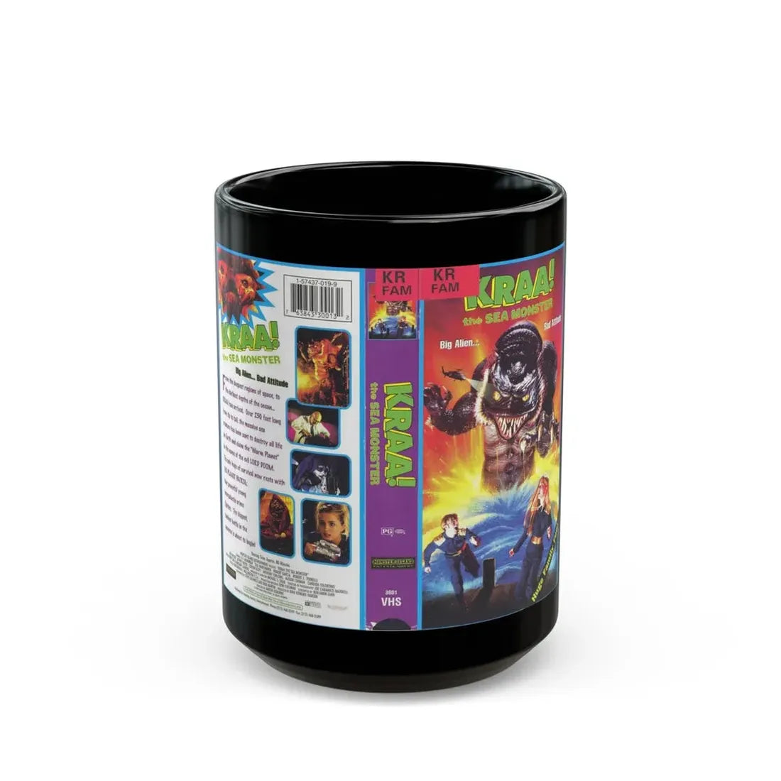 KRAA THE SEA MONSTER FAMILY (VHS COVER) - Black Coffee Mug 15oz - Go Mug Yourself