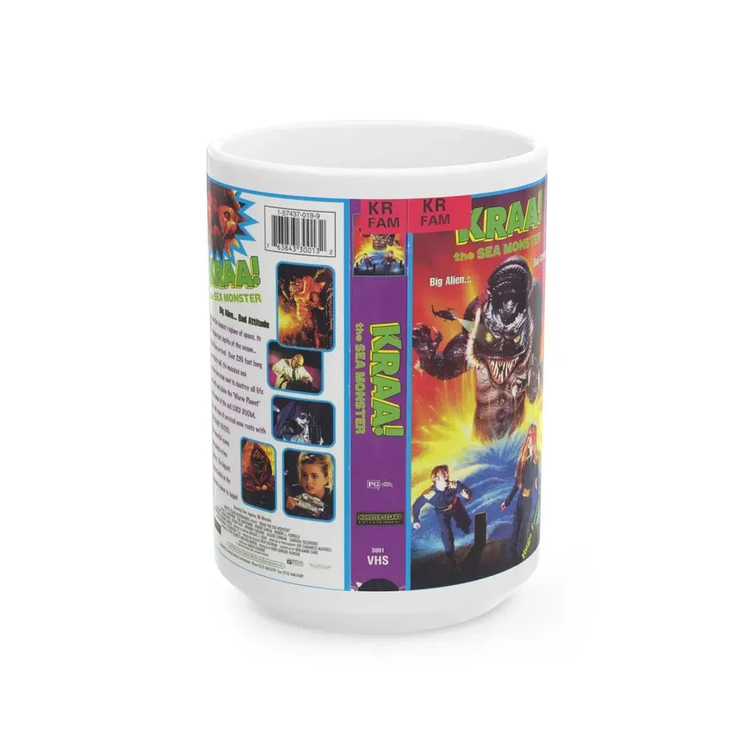 KRAA THE SEA MONSTER FAMILY (VHS COVER) - White Coffee Mug 15oz - Go Mug Yourself