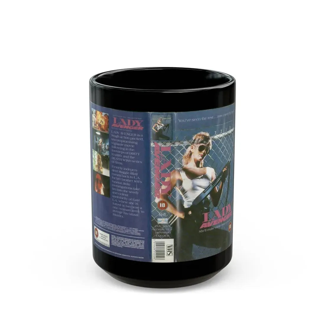 LADY AVENGER (VHS COVER) - Black Coffee Mug 15oz - Go Mug Yourself