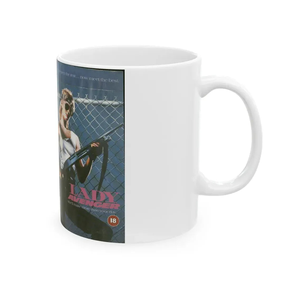LADY AVENGER (VHS COVER) - White Coffee Mug - Go Mug Yourself