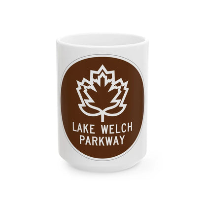 Lake Welch Pkwy Shield (New York) (Road Sign) White Coffee Mug 15oz - Go Mug Yourself