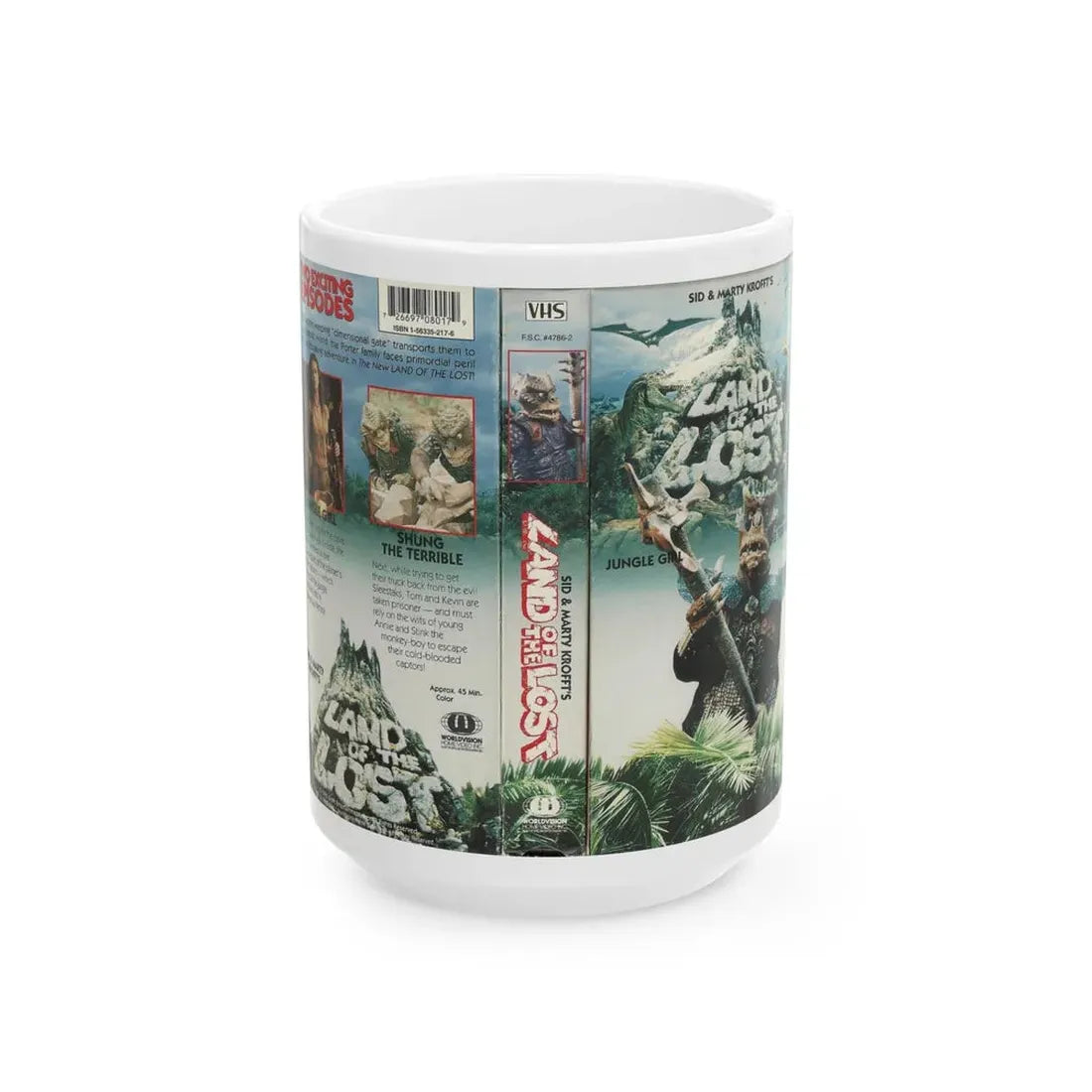 LAND OF THE LOST JUNGLE GIRL AND SHUNG THE TERRIBLE (VHS COVER) - White Coffee Mug 15oz - Go Mug Yourself