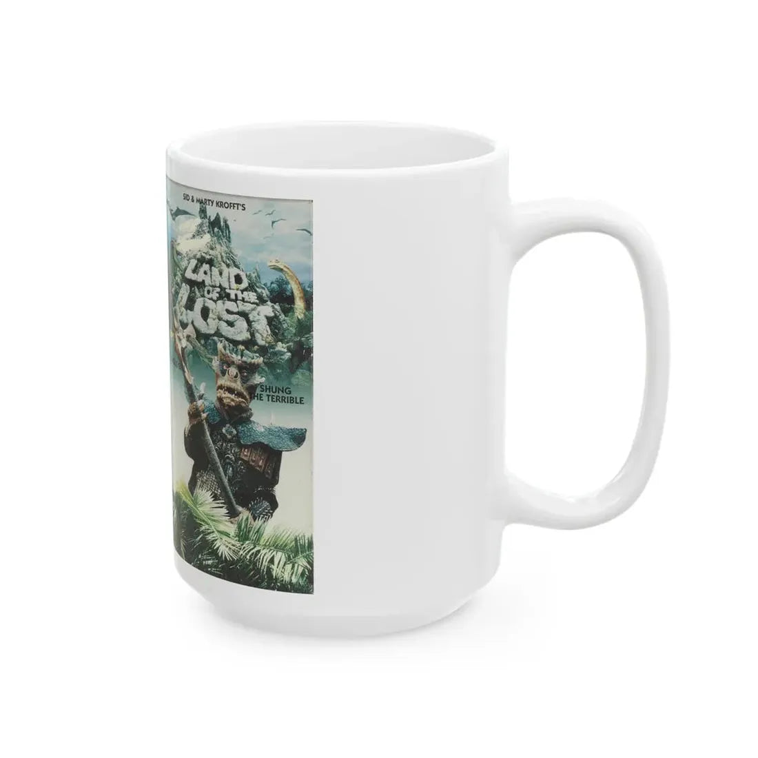 LAND OF THE LOST JUNGLE GIRL AND SHUNG THE TERRIBLE (VHS COVER) - White Coffee Mug - Go Mug Yourself