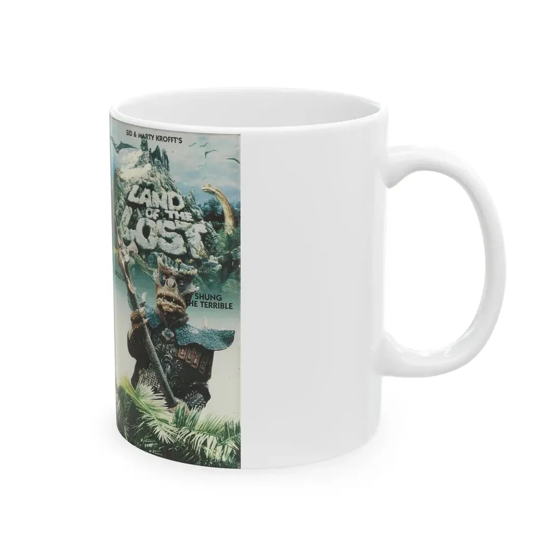 LAND OF THE LOST JUNGLE GIRL AND SHUNG THE TERRIBLE (VHS COVER) - White Coffee Mug - Go Mug Yourself